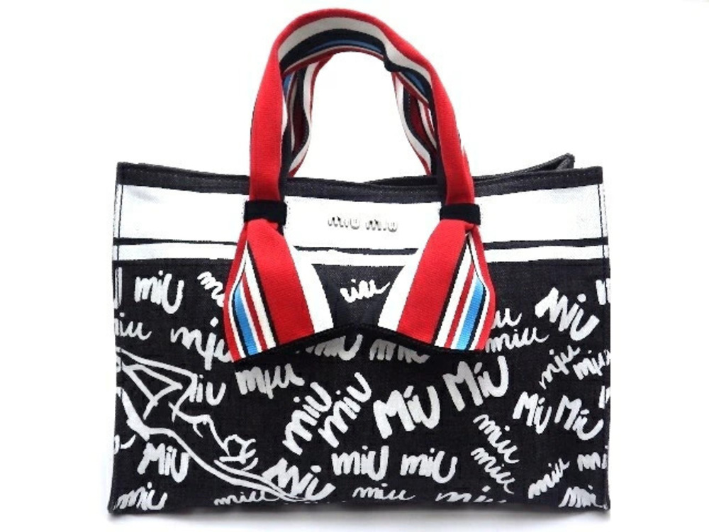 Miu Miu Shoulder Bag Denim Graphic Indigo Blue